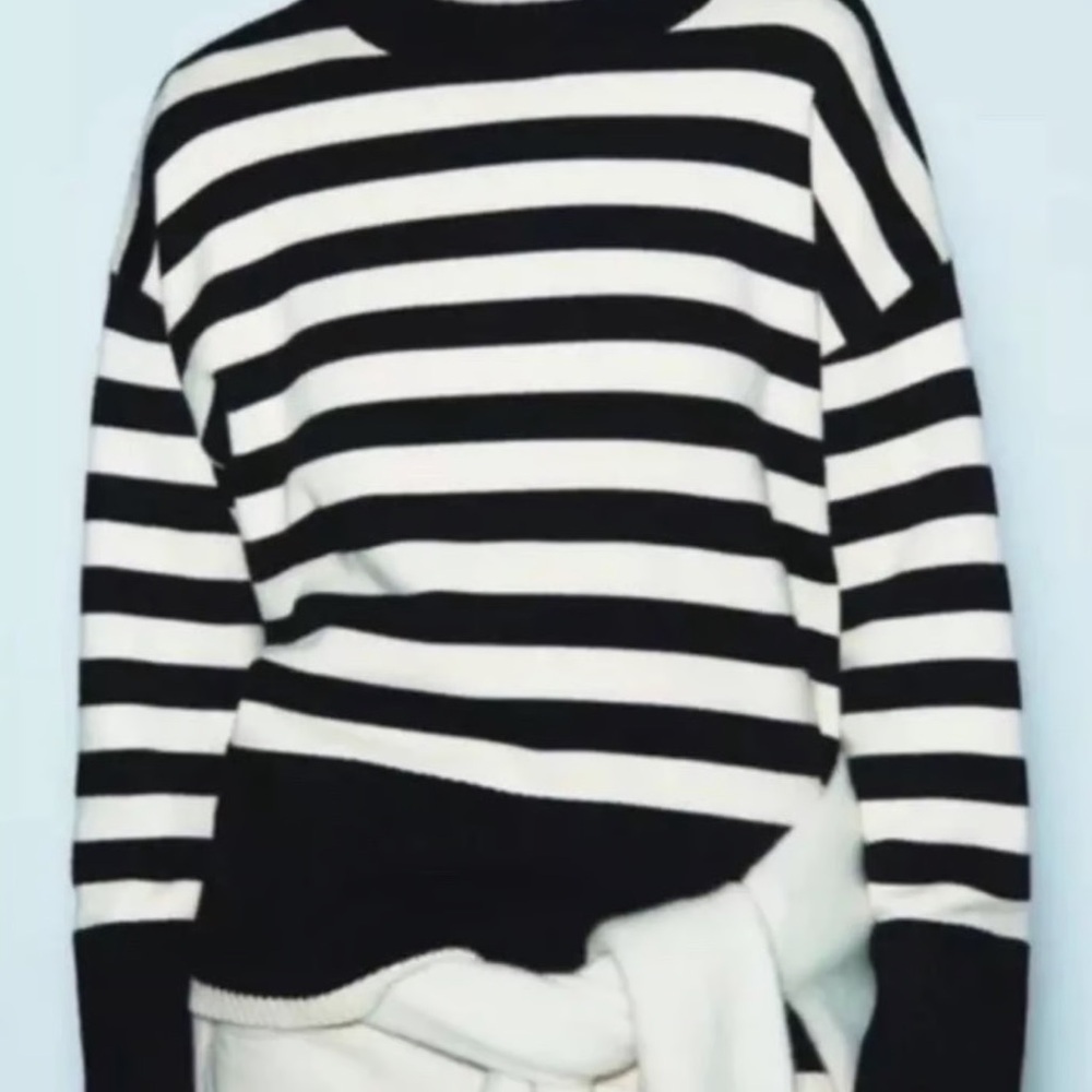 Striped Black and White Crew Neck Sweater